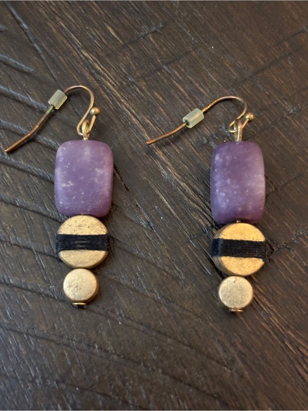Purple Stone and Gold Disc Drop Earrings